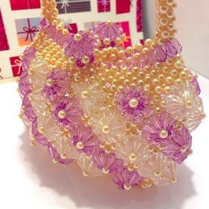 NEW Luxurious Faux Pearls &Rubies Mini Tote Clutch